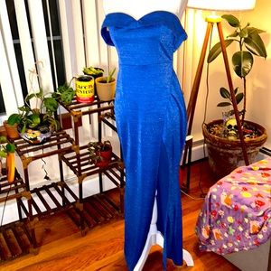 Shein Size Small Blue with Gold accent, off the shoulder, high slit gown.